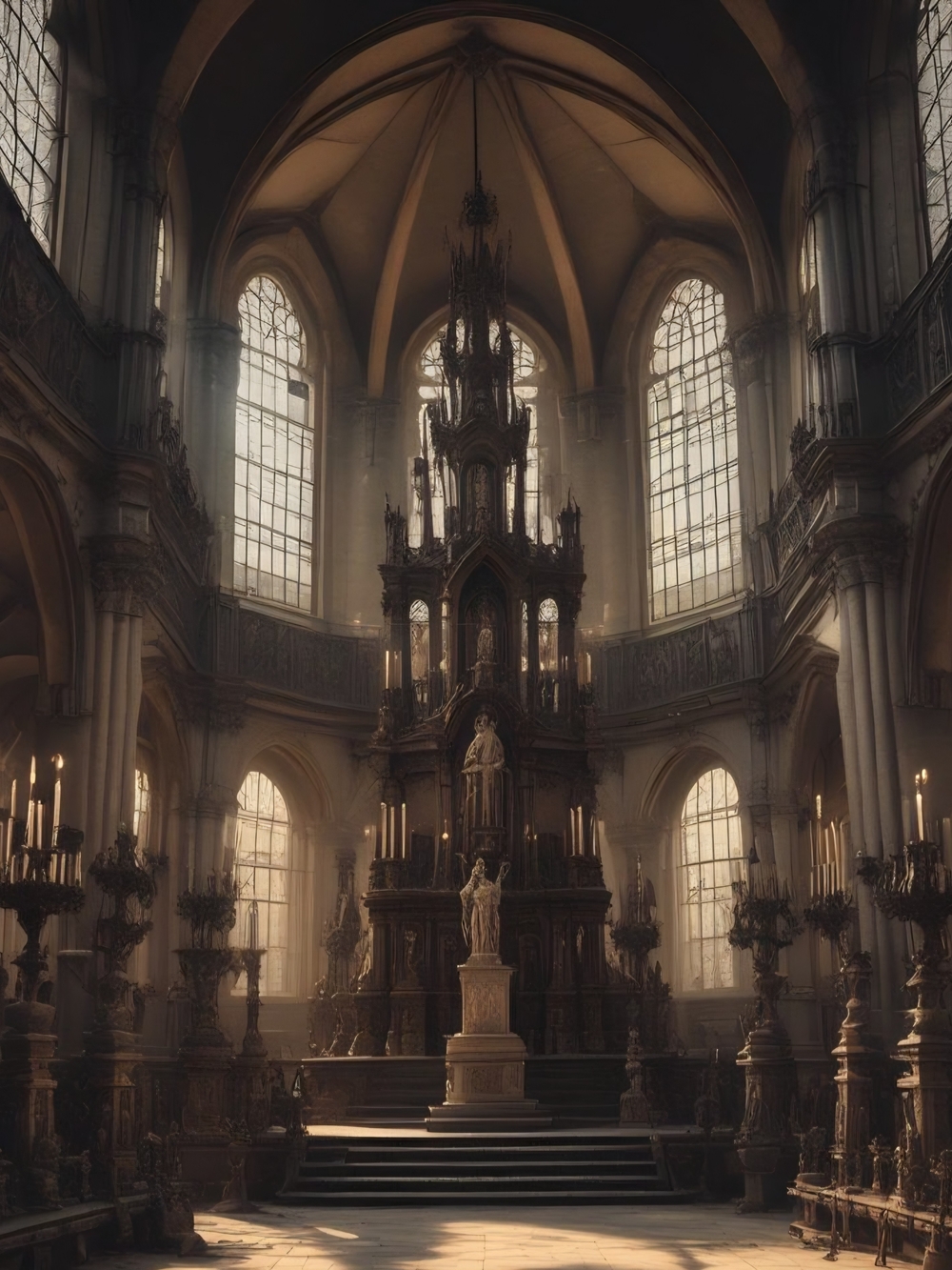 Cathedral Interior Art Print in Brown Tones